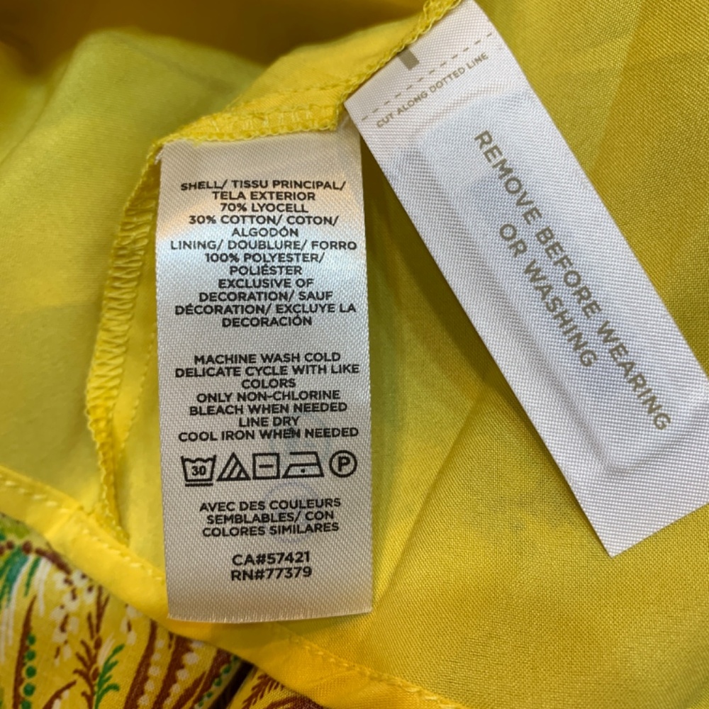 Ann Taylor Maxi Dress Medium Yellow Palm Tree Print Ruffle Sleeve Tropical NWOT - Picture 14 of 16